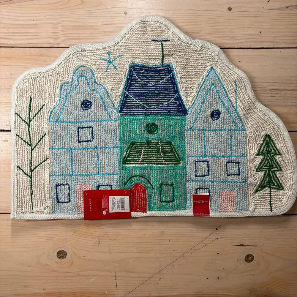 Wondershop NWT Christmas Winter Village Bath Rug 17x24 Blue